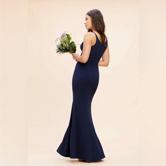 DRESS THE POPULATION Iris V-Neck Side Slit Gown size XL midnight blue - Picture 5 of 11